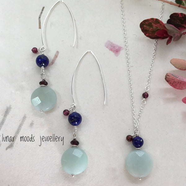 Amazonite, Lapis Lazuli & Garnets on Sterling Silver Chain