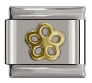 Italian Charm Flower Daisy 'Gold' Outline on 'Silver' Link (Fits Nomination Bracelet)