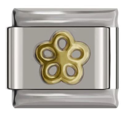 Italian Charm Flower Daisy 'Gold' Outline on 'Silver' Link (Fits Nomination Bracelet)