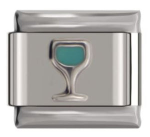 Italian Charm Wine Glass Blue Enamel (Fits Nomination Bracelet)