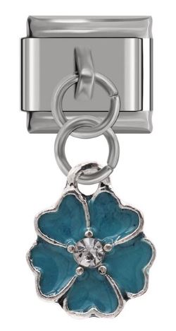 Italian Charm Dangle Flower Turquoise Enamel & Rhinestone (Fits Nomination Bracelet)