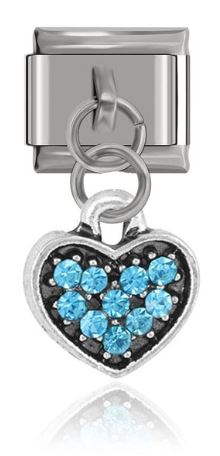 Italian Charm Dangle Rhinestone Heart Light Blue (Fits Nomination Bracelet)