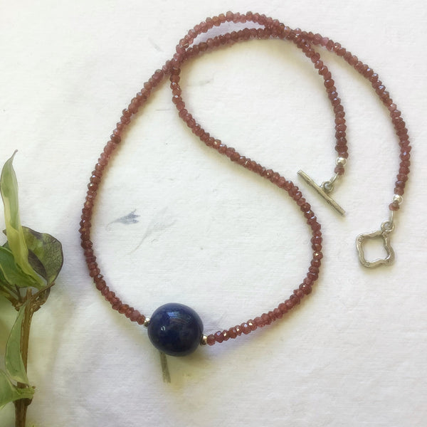 Garnet & Lapis Lazuli Necklace with Beautiful Toggle Clasp