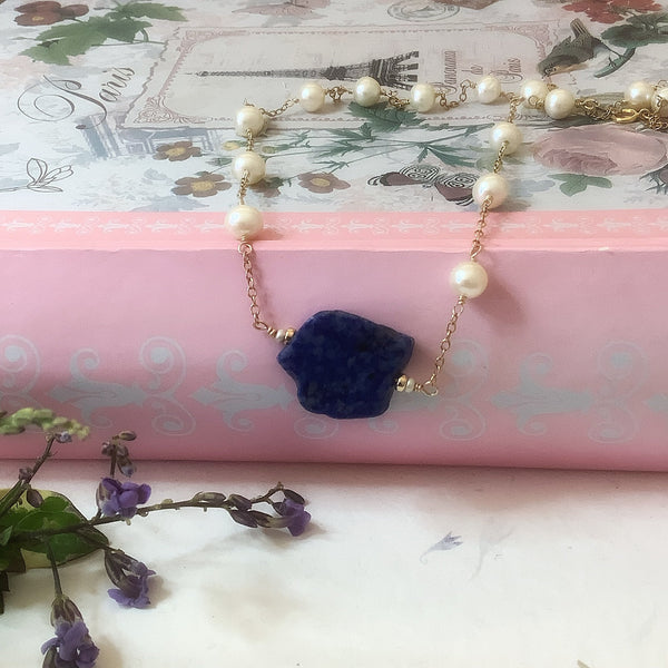 Freshwater Pearl & Lapis Lazuli Gold Filled Necklace