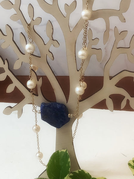 Freshwater Pearl & Lapis Lazuli Gold Filled Necklace