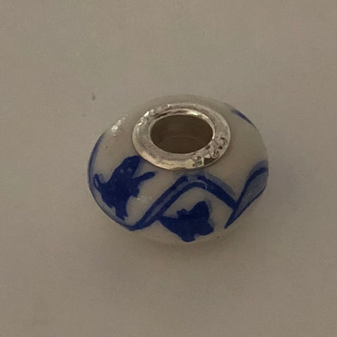 Bead Fitting Pandora White & Blue, 'Chinese' design, Ceramic