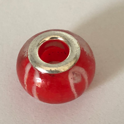 Bead Fitting Pandora Murano-Type Red Bead White Oval Outline