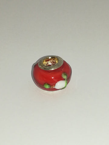 Bead Fitting Pandora Murano-Type Red Rose Embossed Design