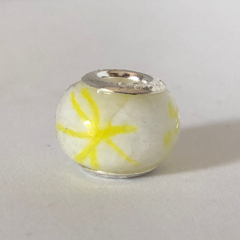 Bead Fitting Pandora Murano-Type White Yellow Abstract Design