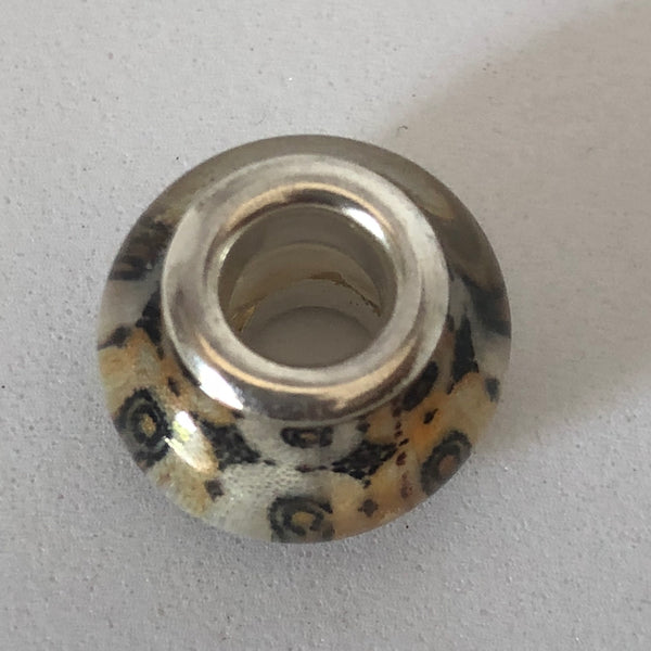 Bead Fitting Pandora Murano-Type White & Yellowish Bead Black Moroccan