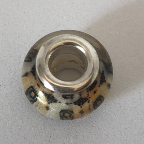 Bead Fitting Pandora Murano-Type White & Yellowish Bead Black Moroccan