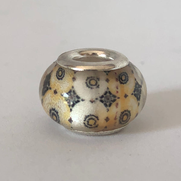 Bead Fitting Pandora Murano-Type White & Yellowish Bead Black Moroccan
