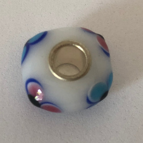 Bead Fitting Pandora Murano-Type White Pink & Blue Flowers