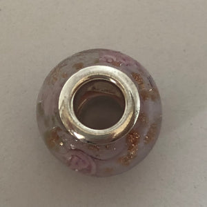 Bead Fitting Pandora Murano-Type Rose White Pink Rose & Gold Design