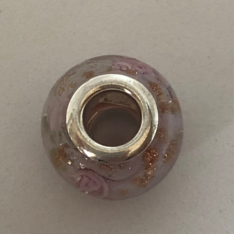 Bead Fitting Pandora Murano-Type Rose White Pink Rose & Gold Design