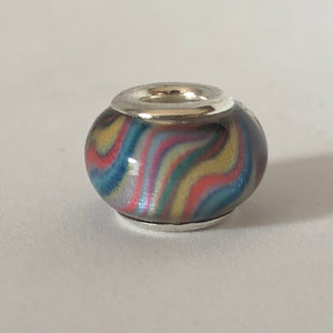 Bead Fitting Pandora Murano-Type Clear Bead Squiggly Rainbow Design