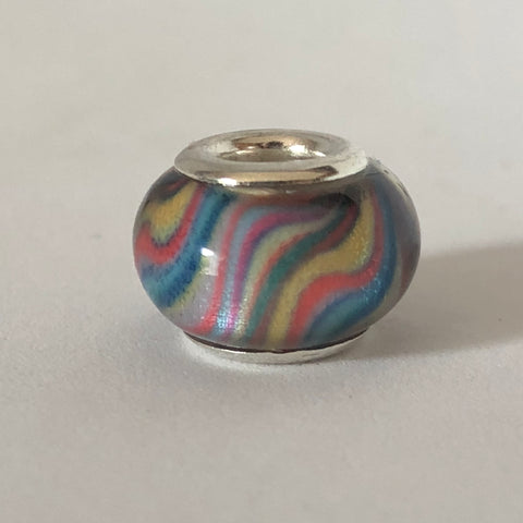 Bead Fitting Pandora Murano-Type Clear Bead Squiggly Rainbow Design