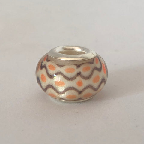 Bead Fitting Pandora Murano-Type Clear Bead Black Zig Zag & Yellow Dot Design