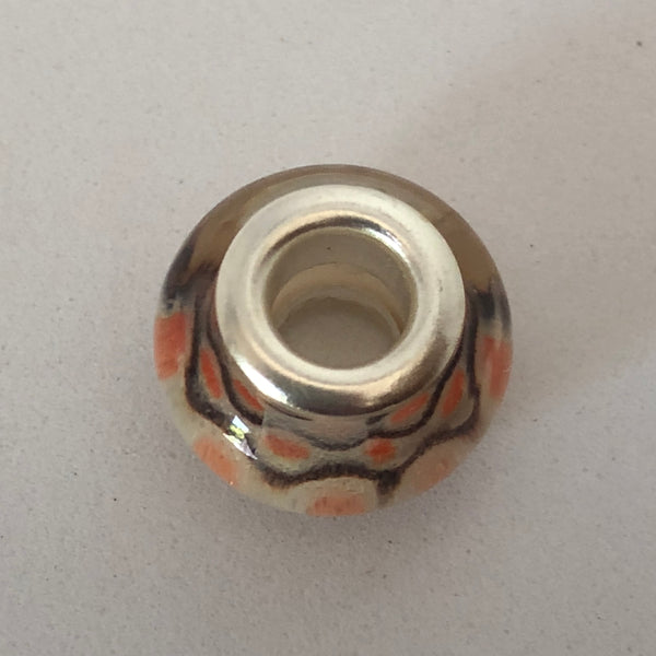 Bead Fitting Pandora Murano-Type Clear Bead Black Zig Zag & Yellow Dot Design