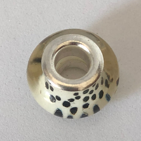 Bead Fitting Pandora Murano-Type Clear White Black Spots