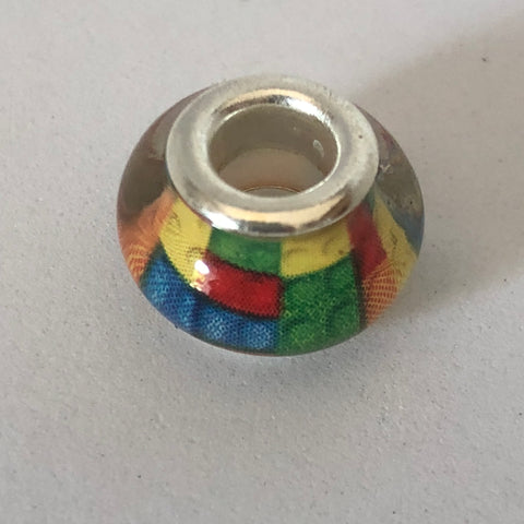 Bead Fitting Pandora Murano-Type Clear Multi - coloured Tetris Design