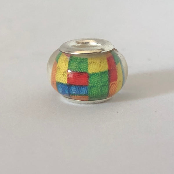 Bead Fitting Pandora Murano-Type Clear Multi - coloured Tetris Design