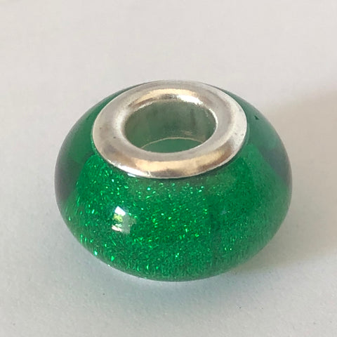 Bead Fitting Pandora Murano-Type Clear Green Glitter