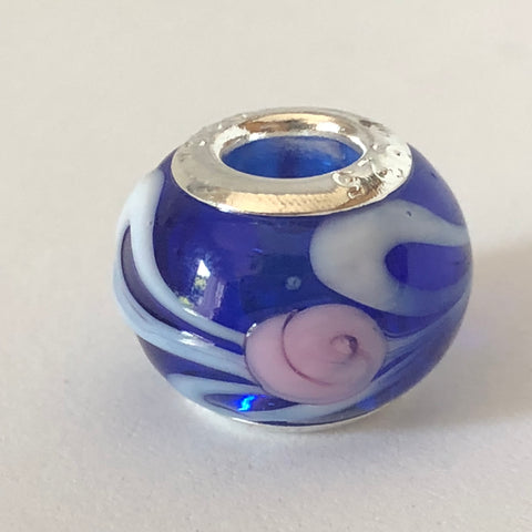 Bead Fitting Pandora Murano-Type Blue White Swirl