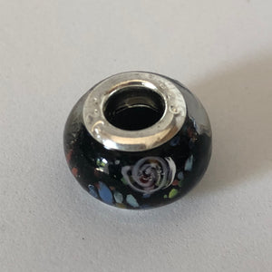 Bead Fitting Pandora Murano-Type Clear Black & Small Multi - coloured Design