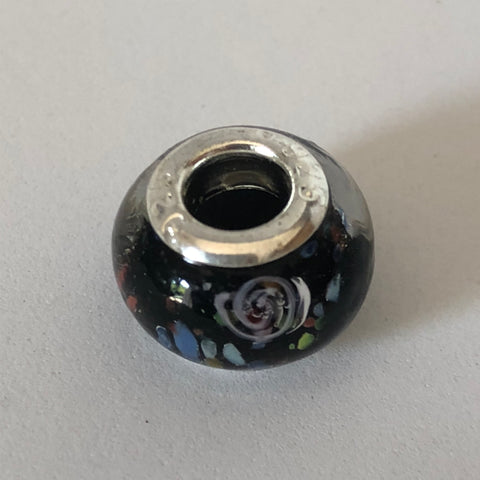 Bead Fitting Pandora Murano-Type Clear Black & Small Multi - coloured Design