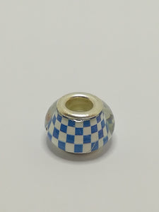 Bead Fitting Pandora Murano-Type Clear Blue & White Checkboard Design