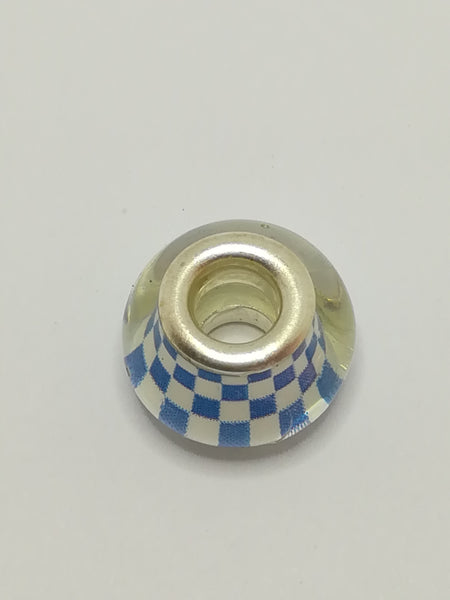 Bead Fitting Pandora Murano-Type Clear Blue & White Checkboard Design