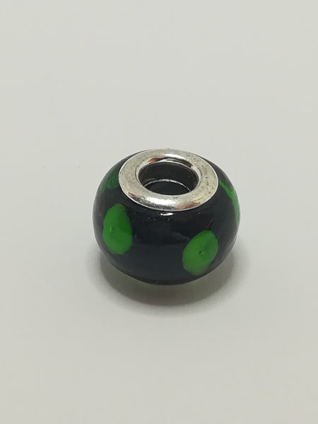 Bead Fitting Pandora Murano-Type Black Green Spots