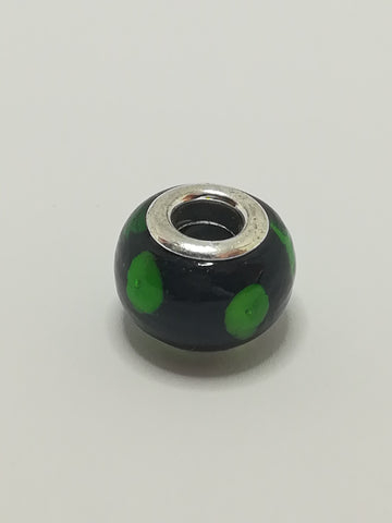Bead Fitting Pandora Murano-Type Black Green Spots