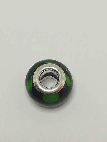 Bead Fitting Pandora Murano-Type Black Green Spots