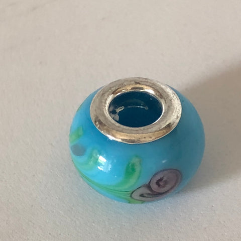 Bead Fitting Pandora Murano-Type Blue Pink/Green Flower