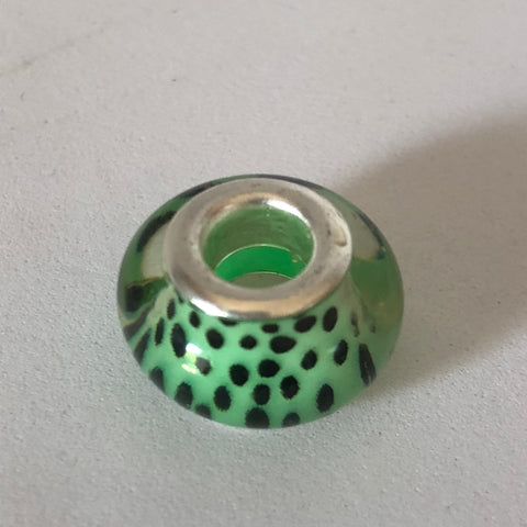 Bead Fitting Pandora Murano-Type Light Green Small Black & Large White Spots