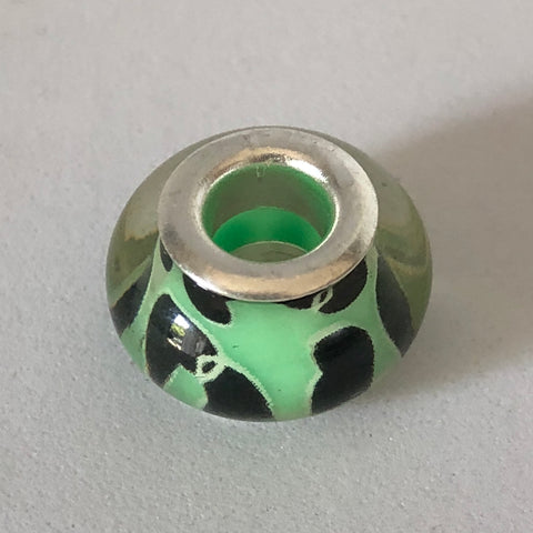 Bead Fitting Pandora Murano-Type Light Green Double Black Heart