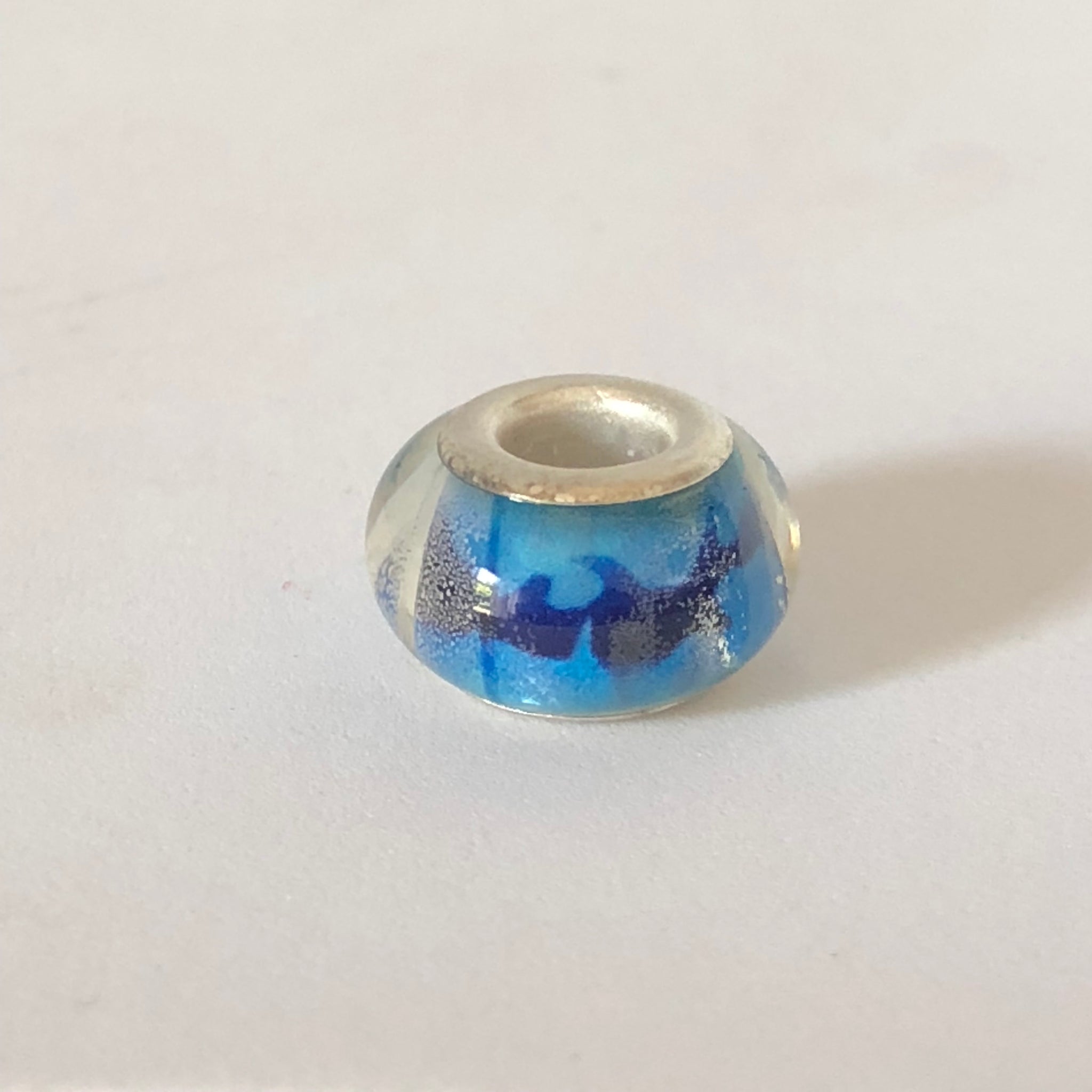 Bead Fitting Pandora Murano-Type Light & Dark Blue Dolphin Wave
