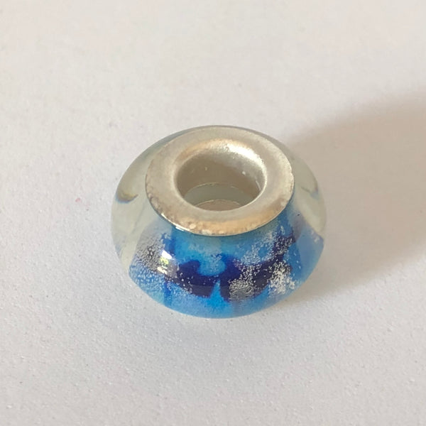 Bead Fitting Pandora Murano-Type Light & Dark Blue Dolphin Wave