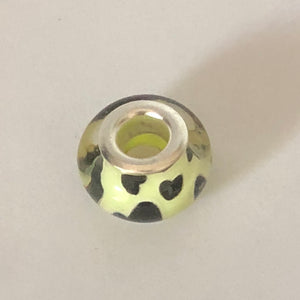 Bead Fitting Pandora Murano-Type Light Yellow & Black Hearts