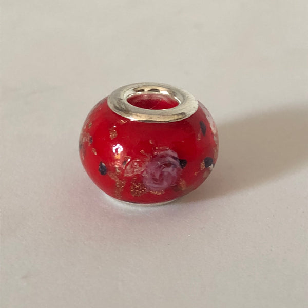 Bead Fitting Pandora Murano-Type Red Rose