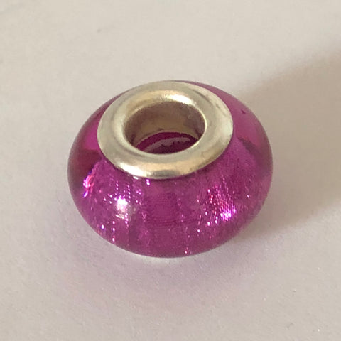 Bead Fitting Pandora Murano-Type Clear Resin, Pink, Purple, Glitter