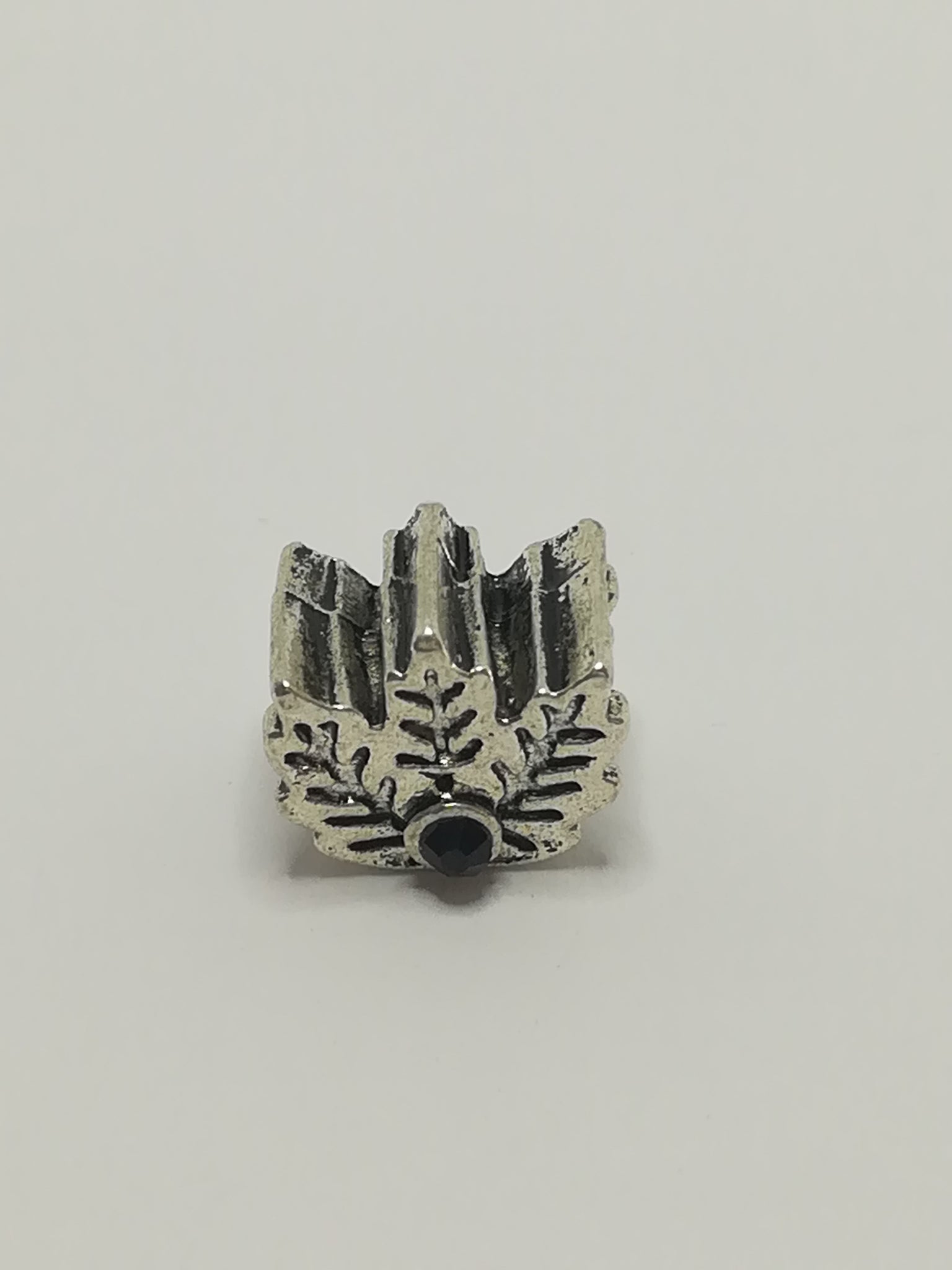 Bead Fitting Pandora 'Silver', Three Leaf (Black Gemstone), Spacer