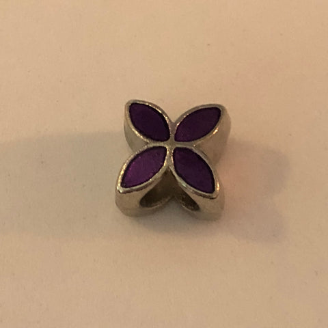 Bead Fitting Pandora 'Silver', Flower (Purple Enamel), Spacer