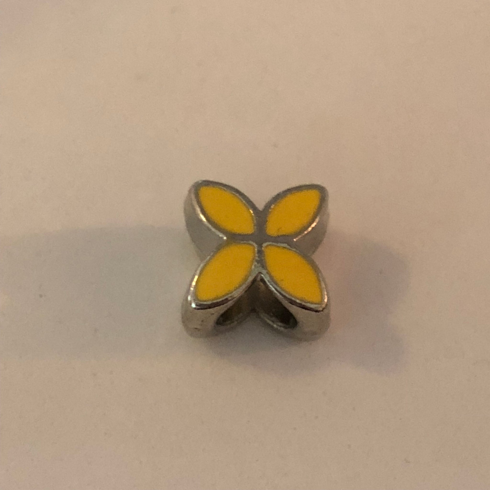 Bead Fitting Pandora 'Silver', Flower (Yellow Enamel), Spacer