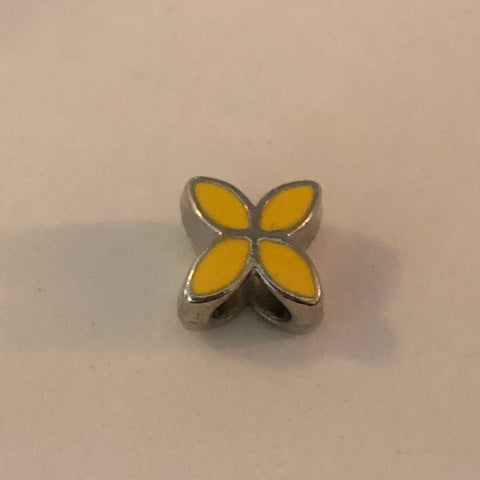 Bead Fitting Pandora 'Silver', Flower (Yellow Enamel), Spacer