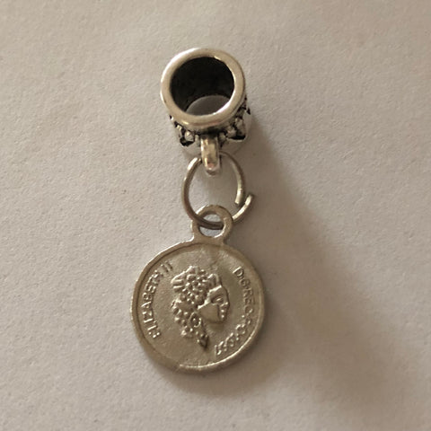 Bead Fitting Pandora Murano-Type 'Silver', Mini Coin, Dangle