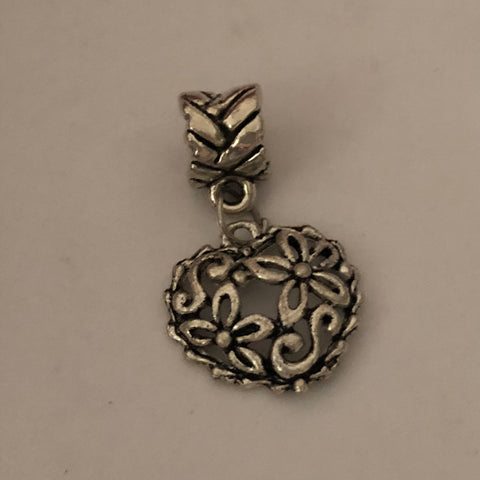 Bead Fitting Pandora Murano-Type 'Silver', Large Heart, Dangle