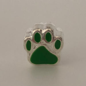 Bead Fitting Pandora 'Silver', Paw (Green), Enamel, Spacer